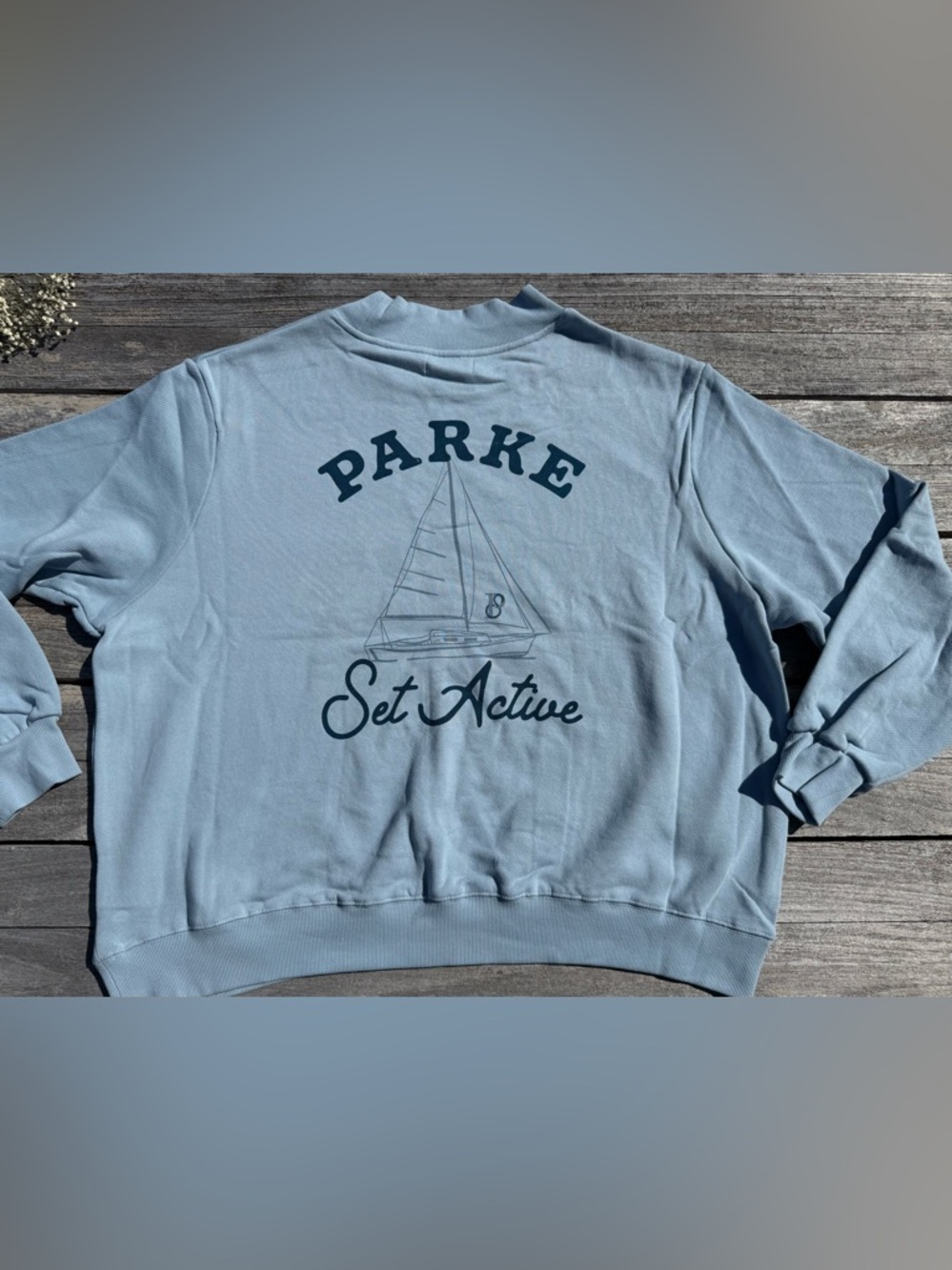 Parke x Set Active Graphic‎ Sweatshirt Blue mock neck Pullover new XXL